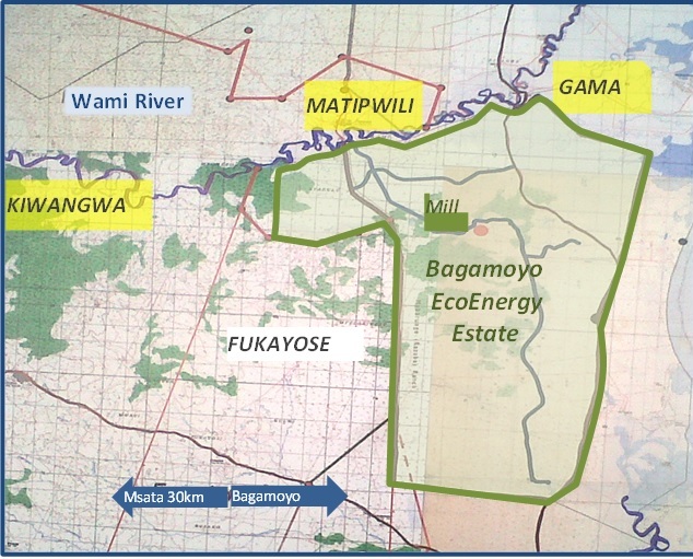 Das Gelände der Zuckerrohr-Plantage Bagamoyo Grafik: Ecoenergy Ltd.
